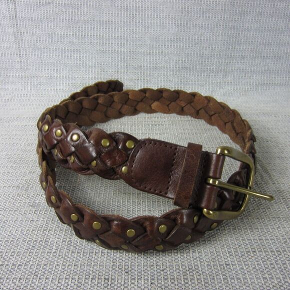 Fossil Belt Womens Medium Brown Genuine Leather Braided Studded Western Boho - Picture 6 of 16